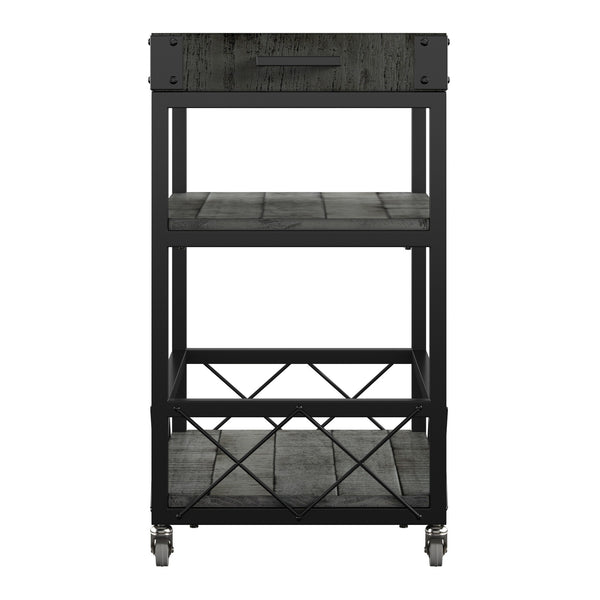 Eastfield Industrial Bar Cart Poplar Wood Shelves Wine Racks and Swivel Wheels