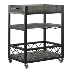 Eastfield Industrial Bar Cart Poplar Wood Shelves Wine Racks and Swivel Wheels