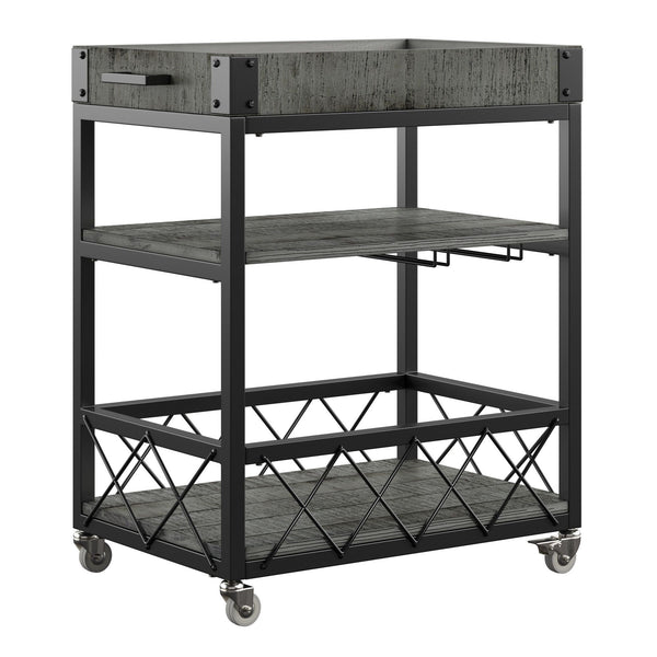 Eastfield Industrial Bar Cart Poplar Wood Shelves Wine Racks and Swivel Wheels