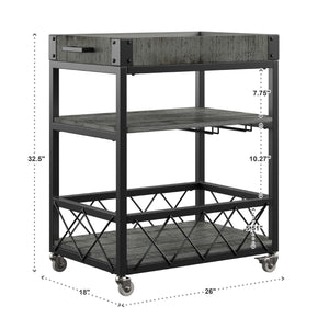 Eastfield Industrial Bar Cart Poplar Wood Shelves Wine Racks and Swivel Wheels