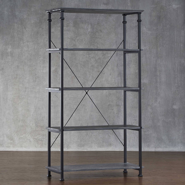 Eastfield 40 Inch Industrial Wood Bookcase with Metal Frame and 4 Shelves for Home