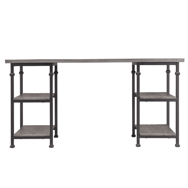 Eastfield Industrial Metal and Wood Office Desk with Four Open Storage Shelves