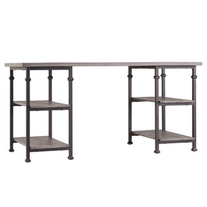 Eastfield Industrial Metal and Wood Office Desk with Four Open Storage Shelves