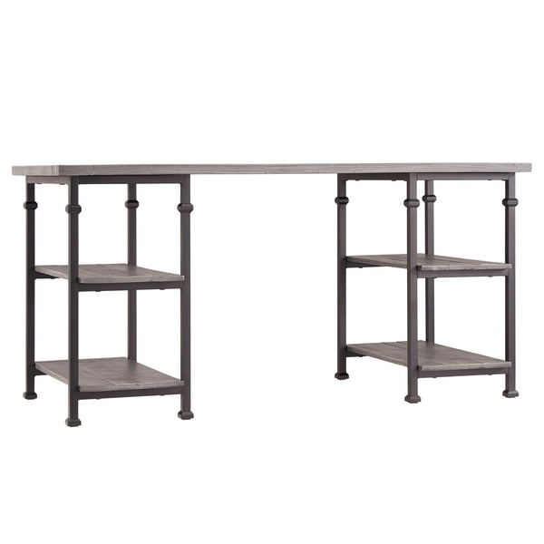 Eastfield Industrial Metal and Wood Office Desk with Four Open Storage Shelves