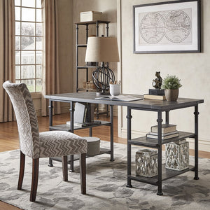Eastfield Industrial Metal and Wood Office Desk with Four Open Storage Shelves