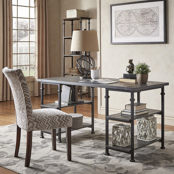 Eastfield Industrial Metal and Wood Office Desk with Four Open Storage Shelves