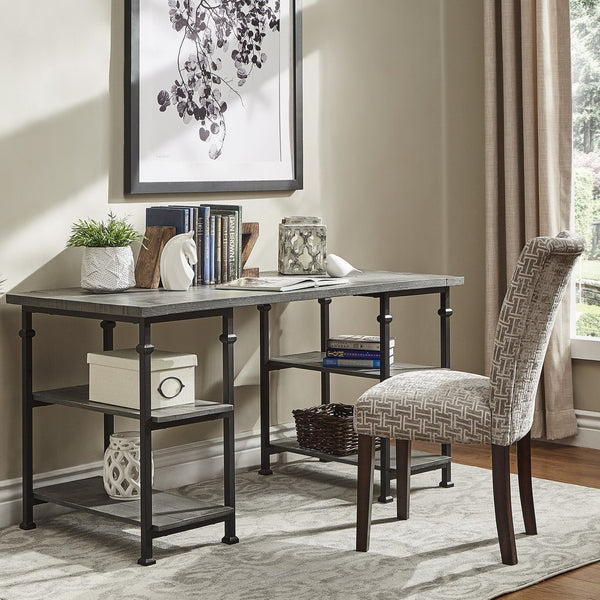 Eastfield Industrial Metal and Wood Office Desk with Four Open Storage Shelves