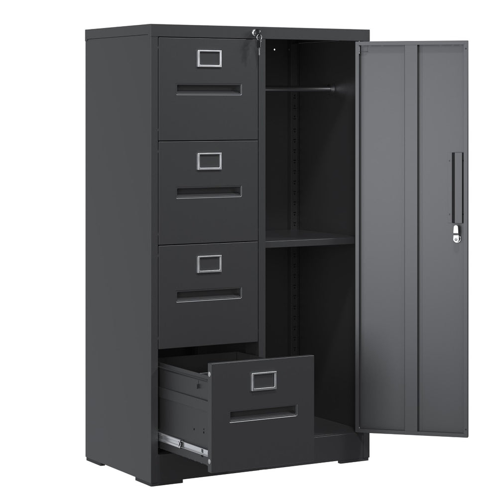 English Elm Metal Four Drawer Filing Cabinet with Lock Steel Storage for Home Office Bedroom Black W2735P457274