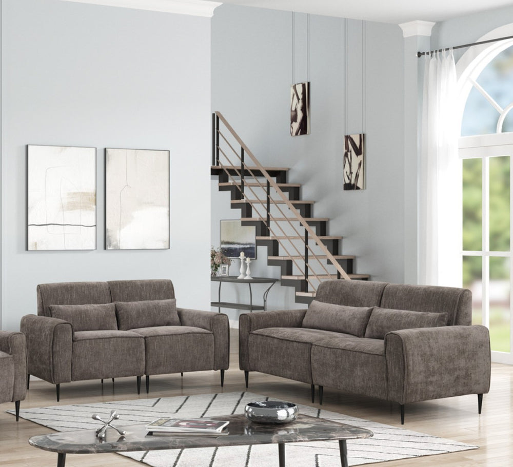 English Elm Rossa Two Piece Chenille Sofa Set with Pocket Coil Support and Metal Legs Gray B2749S00087