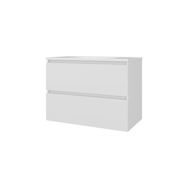 English Elm Smoot Floating Vanity Wall-Mount with Sink, 2 Soft-Close Drawers, Scratch-Resistant White 31.5" B128P314803