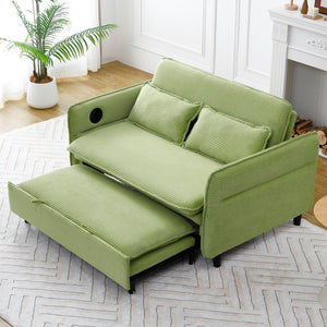 English Elm 65.74-inch convertible letter sofa bed with adjustable armrests, pull-out extension, cup holders, durable frame and plush sponge cushions Green W3371P311474