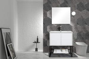 English Elm 30" Floating Bathroom Vanity Base Glossy White Soft Close Modern Wall Mount W1920P263625