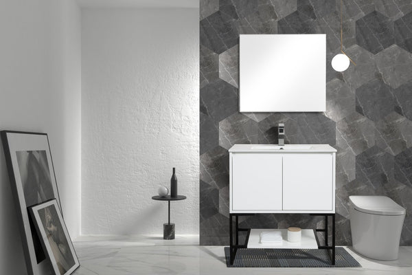 English Elm 30" Floating Bathroom Vanity Base Glossy White Soft Close Modern Wall Mount W1920P263625