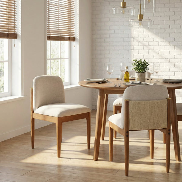English Elm Modern Woven Rope Back Dining Chairs Walnut Rubberwood Legs Set of 2 for Any Room N762P379418D
