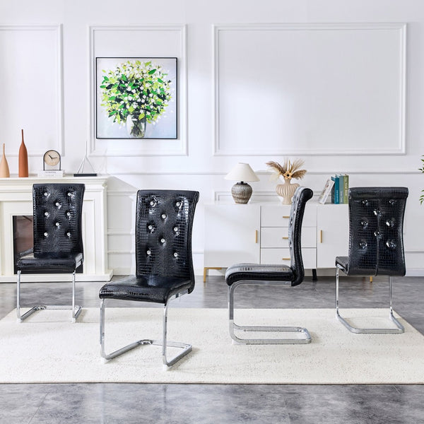 English Elm Luxury Pu Upholstered Dining Chair Set of 4 with Channel Stitching and Metal Legs Black W1512P491877