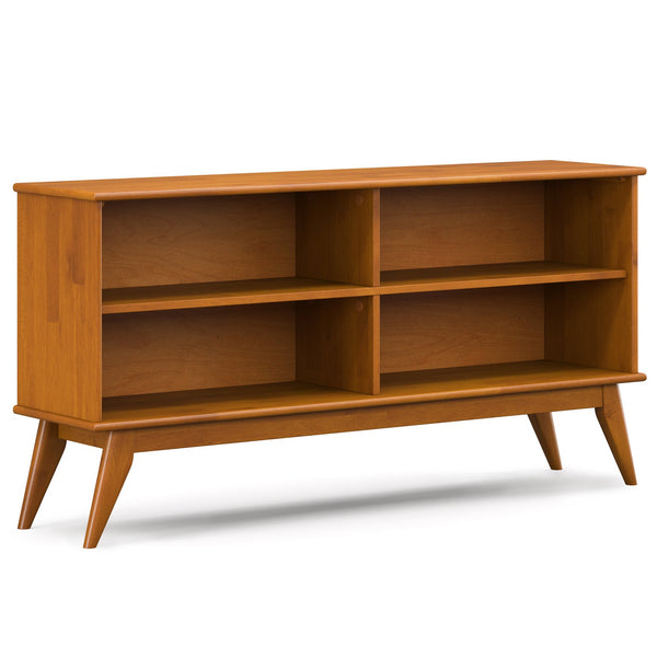English Elm Draper Teak Low Bookcase – Solid Rubberwood, 4 Open Shelves, Mid-Century Tapered Legs, Anti-Tip B136P238603