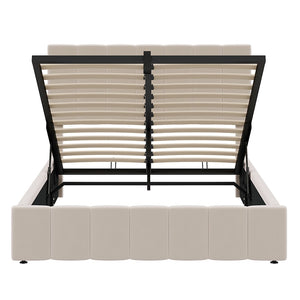 English Elm Full Size Linen Upholstered Platform Bed with Hydraulic Lift Storage and Foam Headboard N708P201551A