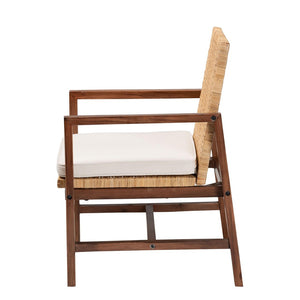 English Elm Bohemian Rattan Acacia Wood Accent Chair Geometric Weave Cushioned Seat Honey Finish B2750P467741