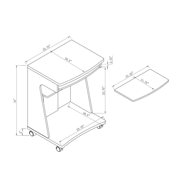 English Elm Utility Compact Mobile Cart with Gliding Shelf, Two Storage Shelves, Locking Casters, Rounded Corners Espresso B107P269955