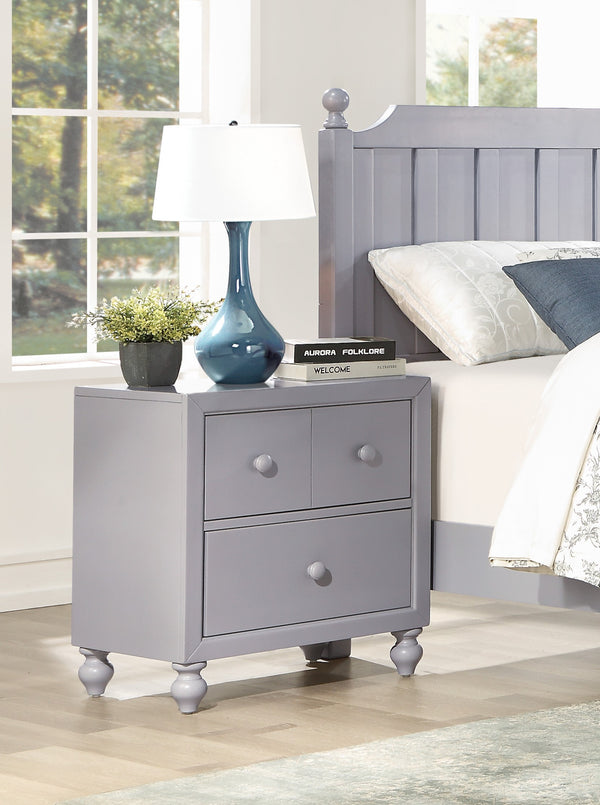 English Elm Transitional Gray Nightstand with Turned Feet & Wood Knobs, 2 Drawers Farmhouse Modern Bedroom B011P294629