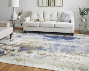 Feizy Rugs Clio Abstract Watercolor Area Rug - Luxurious Machine-made Design With High-low Pile Texture Blue,Orange,Ivory Polypropylene Clo39k1fblumltg00