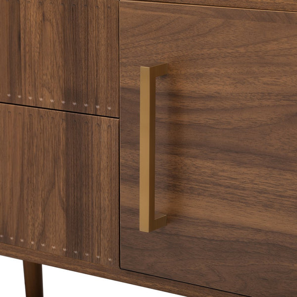 English Elm Mid Century TV Stand Walnut Finish with 2 Drawers, Cable Management, Solid Wood Legs, 80'' Safe Storage and Style N710P222772P