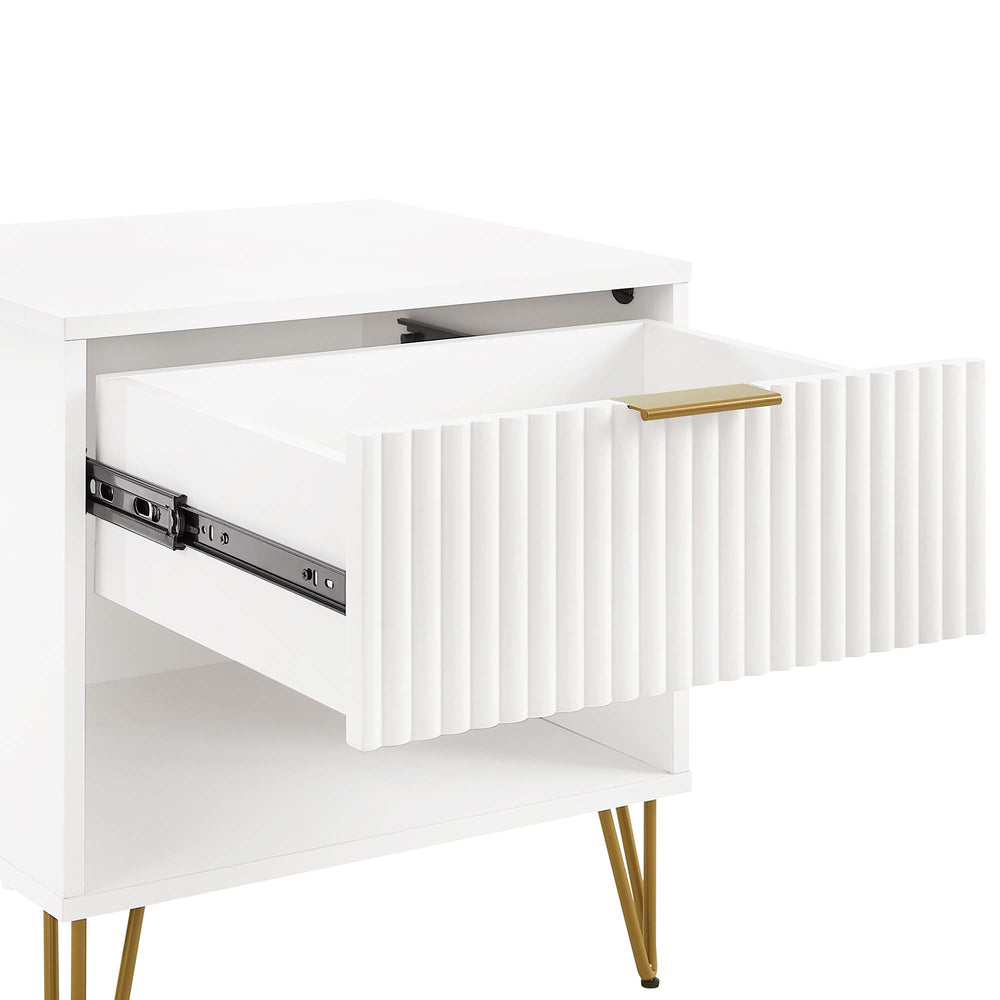 English Elm Dumbo 20" Fluted Nightstand In White - Glamorous Storage With Gold Accents & Easy Assembly Design B365P398150