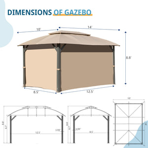 English Elm Gazebo 10X14Ft Outdoor Canopy With Double Roof, Mosquito Netting & Heavy-Duty Privacy Curtains W1859S00083