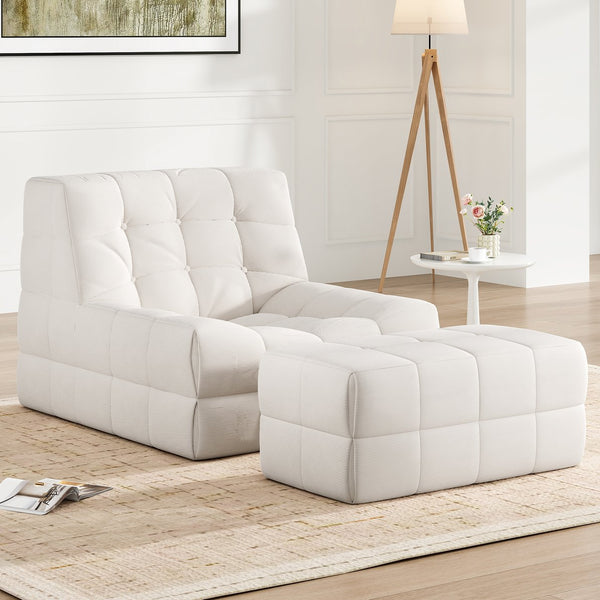 English Elm Bean Bean Bag Chair for Adults with Ottoman Filled with High-Density Memory Foam for Superior Comfort and Support Beige T3623P408789