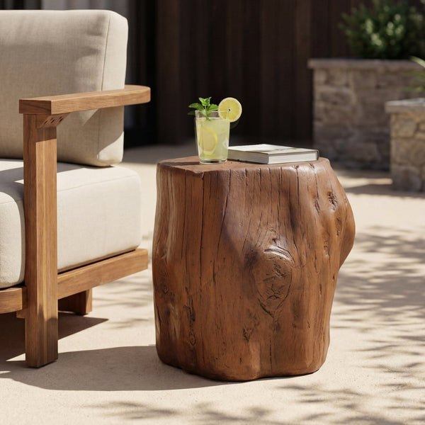 English Elm Mgo Tree Stump Side Table Organic Modern Accent with Realistic Grain Texture N776P372342D