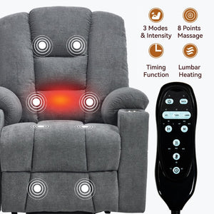 English Elm Emon's Overstuffed Chenille Power Lift Recliner with Massage Heat and Charging Ports Grey W1803S00090