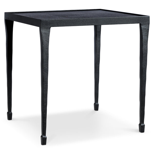 Bernhardt Halden Hammered Cast Iron Side Table with Blackened Finish and Sculpted Legs