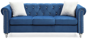 English Elm Raisa Navy Blue Velvet Sofa with Jeweled Tufting, Nailhead Trim, Pocketed Coil Cushions & Pillows B078S00099