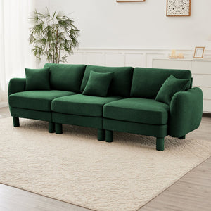 English Elm Boucle 3-Seater Plush Sofa With Elegant Shell Armrests And Wrapped Cylindrical Legs In Green W3041S00308
