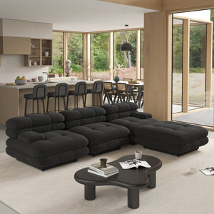 English Elm Urban Modern Modular Sofa Teddy Fleece Capitonné Design High Modularity Plush Comfort Corner Ready for Cozy Living Spaces Black B341S00037