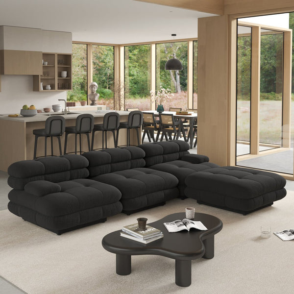 English Elm Urban Modern Modular Sofa Teddy Fleece Capitonné Design High Modularity Plush Comfort Corner Ready for Cozy Living Spaces Black B341S00037