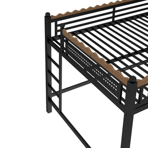 English Elm Twin Kids Platform Bed with Trundle Staircase Bookshelf and Rounded Safety Rails W1580S00382