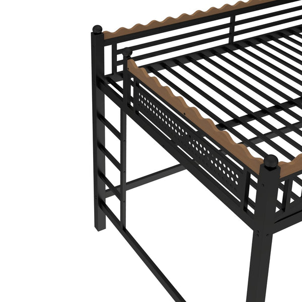 English Elm Twin Kids Platform Bed with Trundle Staircase Bookshelf and Rounded Safety Rails W1580S00382
