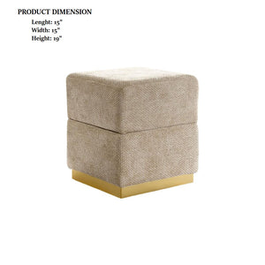 English Elm Contemporary Plush Pleated Round Ottoman Stool with Gold Trim Base, Velvet-Like Accent Seat for Living Room Silver grey 16 L x 16 W x 20 H B2741P388384