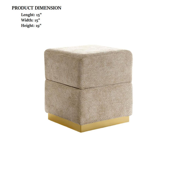 English Elm Contemporary Plush Pleated Round Ottoman Stool with Gold Trim Base, Velvet-Like Accent Seat for Living Room Silver grey 16 L x 16 W x 20 H B2741P388384