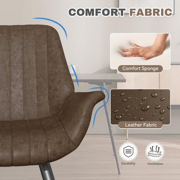 English Elm Dining Chairs Set Of 2 - Mid-Century Modern Faux Leather Upholstered Side Chairs For Stylish Comfort T3950P396563