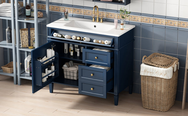 English Elm 36'' Modern Bathroom Vanity With Storage, Elegant Single Sink Design, 2 Drawers & Tip-Out Drawer N710S136004C