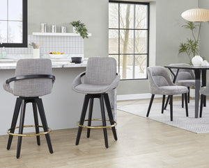 English Elm Fixed-height Swivel Counter Stools with Faux Leather Seats and Chrome Footrest Set of 2 B202S01805