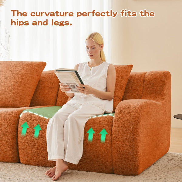 English Elm U-Shaped Cozy Teddy Fabric Sectional Sofa - No Assembly, Ergonomic Support, Anti-Slip Design, Orange W714S01451-GIGA