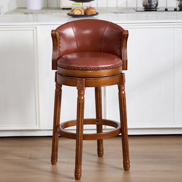 English Elm Cow Leather Swivel Barstool Solid Hardwood Frame 360 Spin Kitchen Counter Seating Brown W2195P399433