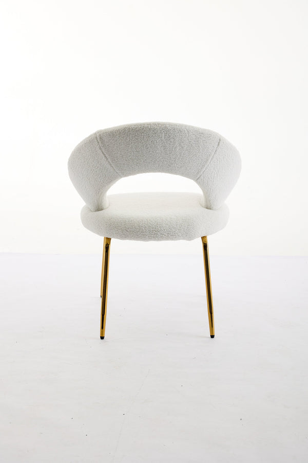 English Elm 061-Set Of 1 Cozy Teddy Fabric Dining Chair With Curved Backrest & Chic Gold Legs For Modern Spaces W527P255479
