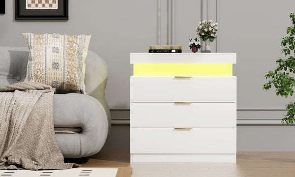 English Elm Nightstand with Built-in Charging Station Rgb Led Lighting and Sliding Top Drawer White W1162P246395