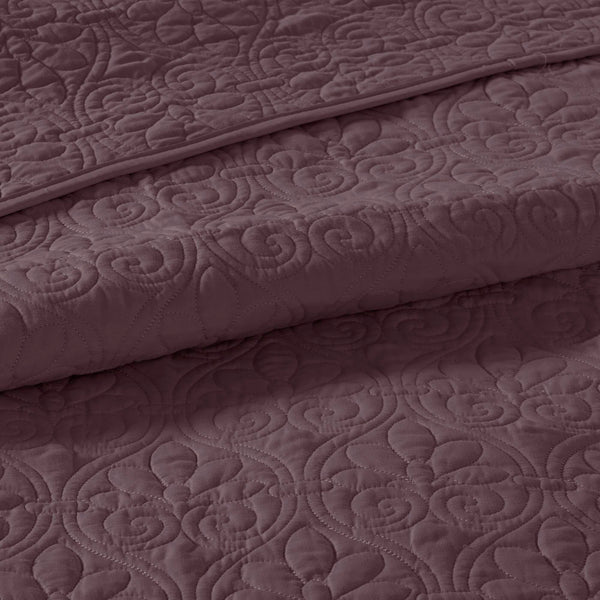 JLA Home Madison Park - 3 Piece Reversible Bedspread Set with Quilted Stitch Texture, Prewashed Cotton Fill & Antimicrobial Protection Purple MP13-6154