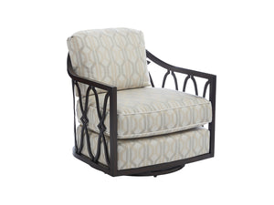 Lexington Tommy Bahama Outdoor 3235-10-42 Stylish Swivel Chair With Custom Cast Aluminum Design For Elegant Outdoor Spaces Dark Brown Wood 3235-10-42