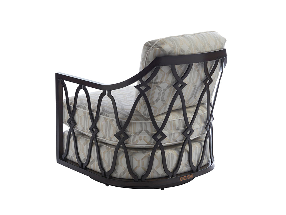 Lexington Tommy Bahama Outdoor 3235-10-42 Stylish Swivel Chair With Custom Cast Aluminum Design For Elegant Outdoor Spaces Dark Brown Wood 3235-10-42